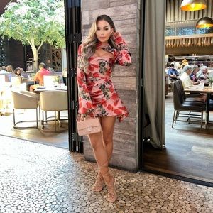 HOUSE OF CB 'Toira' Rose Print Draped Corset Dress /Size S